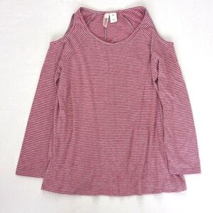 Route 66 Women's Rayon Blend Red & Grey Pinstripe Cold Shoulder Cut Out Top M